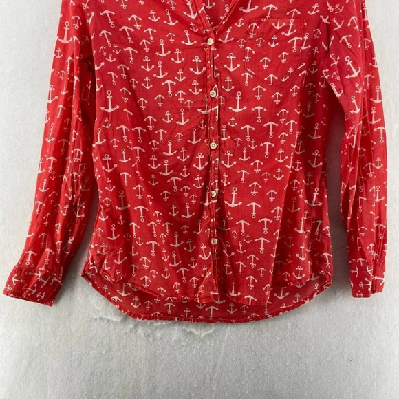 Old Navy Button-Up Shirt Women's Sz XS Red Anchor Print Collared Long Sleeves - Picture 6 of 11